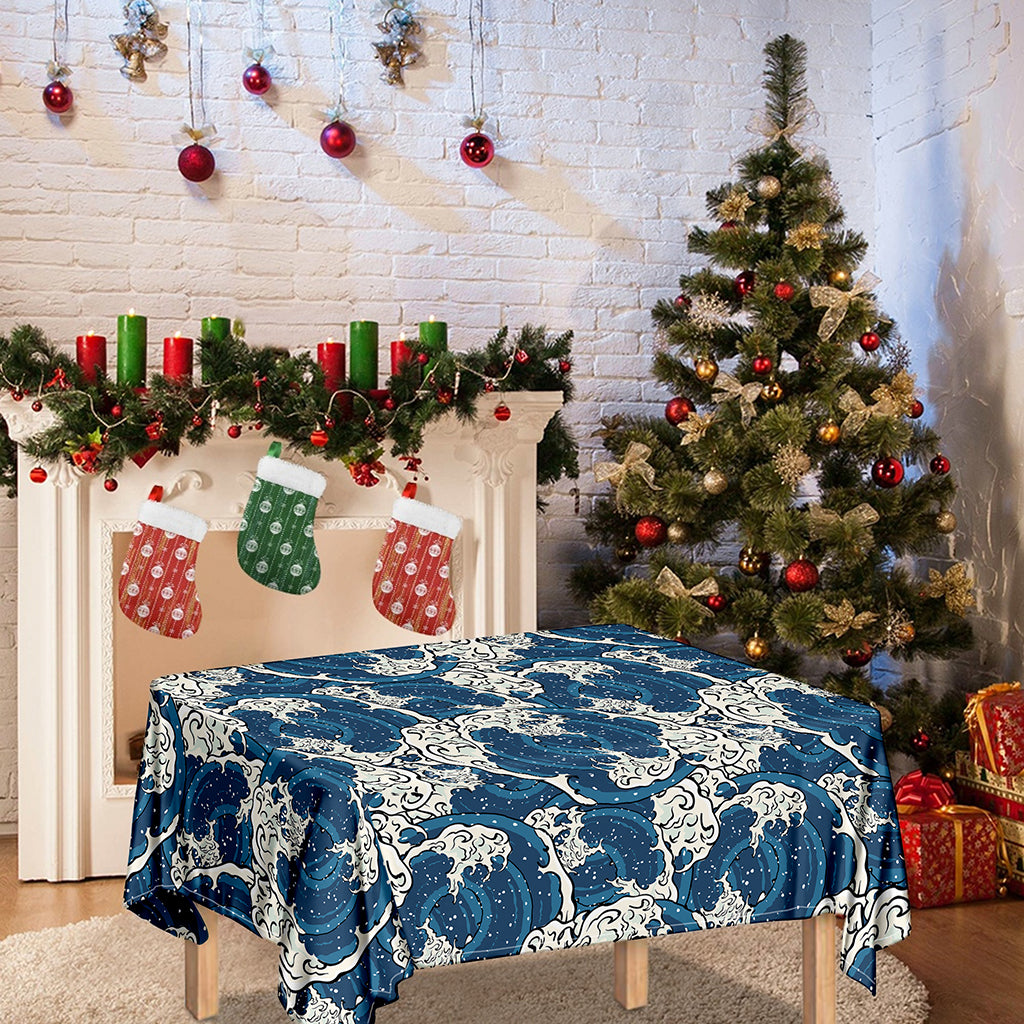 Japanese Ocean Wave Pattern Print Tablecloth