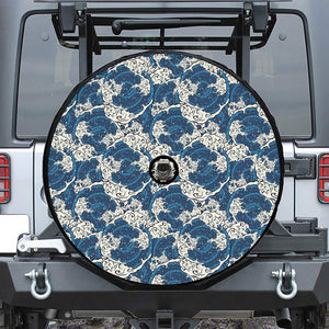 Japanese Ocean Wave Pattern Print Tire Cover With Camera Hole