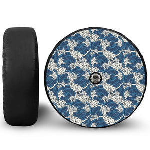 Japanese Ocean Wave Pattern Print Tire Cover With Camera Hole