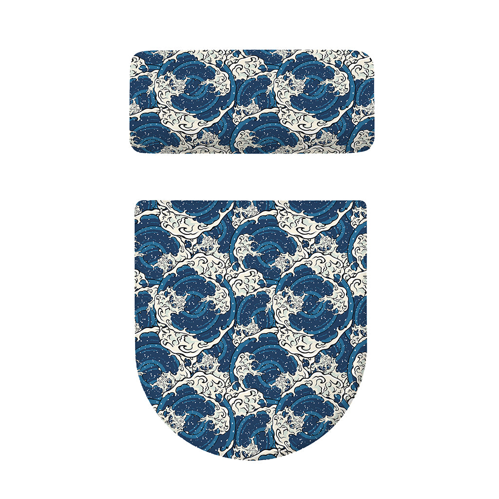 Japanese Ocean Wave Pattern Print Toilet Lid And Tank Cover Set