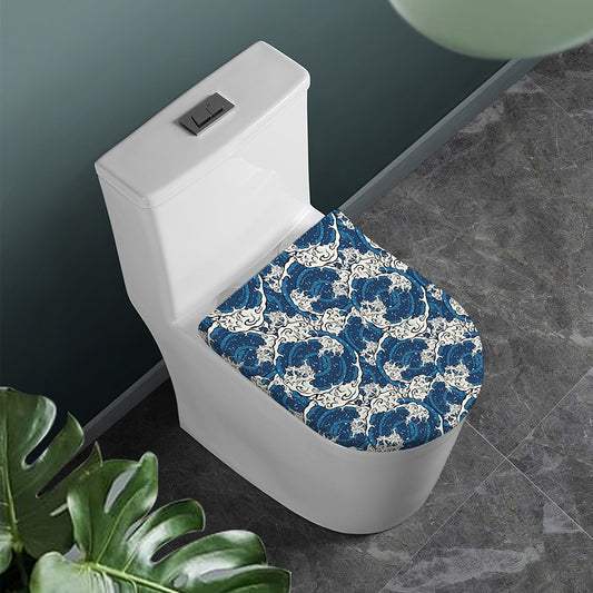 Japanese Ocean Wave Pattern Print Toilet Lid Cover