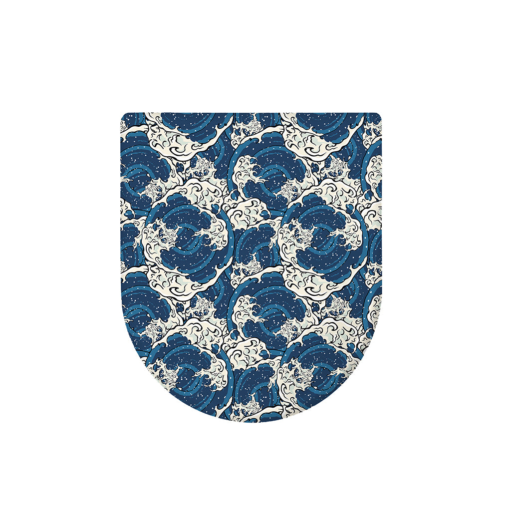 Japanese Ocean Wave Pattern Print Toilet Lid Cover