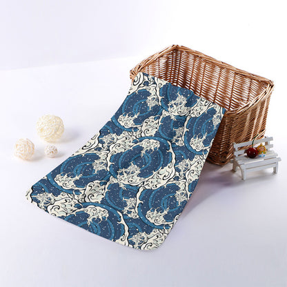 Japanese Ocean Wave Pattern Print Towel