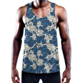 Japanese Ocean Wave Pattern Print Men's Workout Tank Top