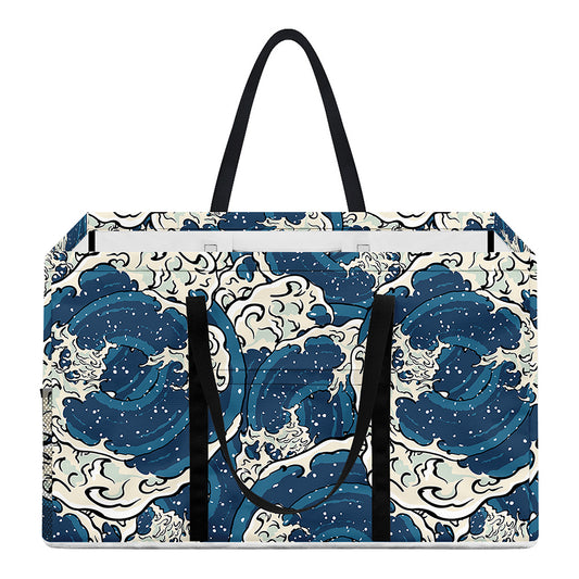 Japanese Ocean Wave Pattern Print Utility Tote Bag