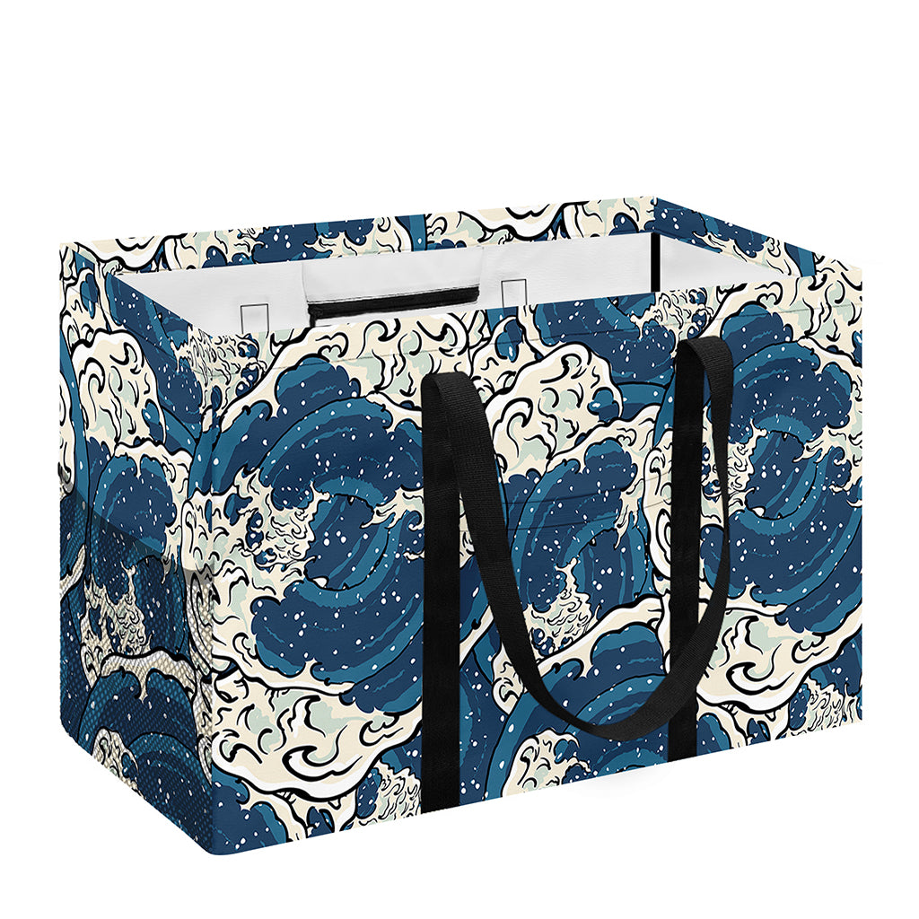 Japanese Ocean Wave Pattern Print Utility Tote Bag
