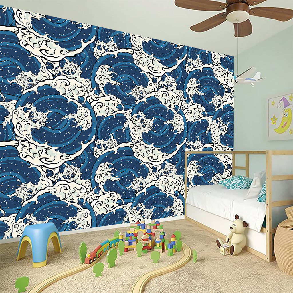 Japanese Ocean Wave Pattern Print Wall Sticker