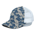 Japanese Ocean Wave Pattern Print White Mesh Trucker Cap
