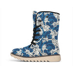 Japanese Ocean Wave Pattern Print Winter Boots