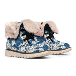 Japanese Ocean Wave Pattern Print Winter Boots