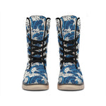 Japanese Ocean Wave Pattern Print Winter Boots