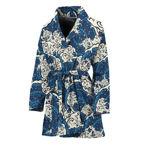 Japanese Ocean Wave Pattern Print Women's Bathrobe