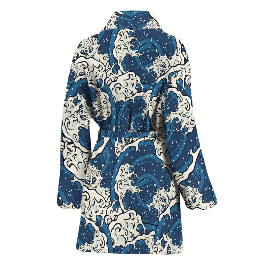 Japanese Ocean Wave Pattern Print Women's Bathrobe