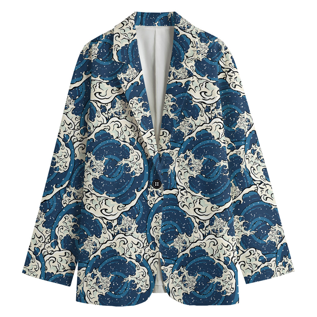 Japanese Ocean Wave Pattern Print Women's Blazer