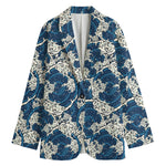 Japanese Ocean Wave Pattern Print Women's Blazer