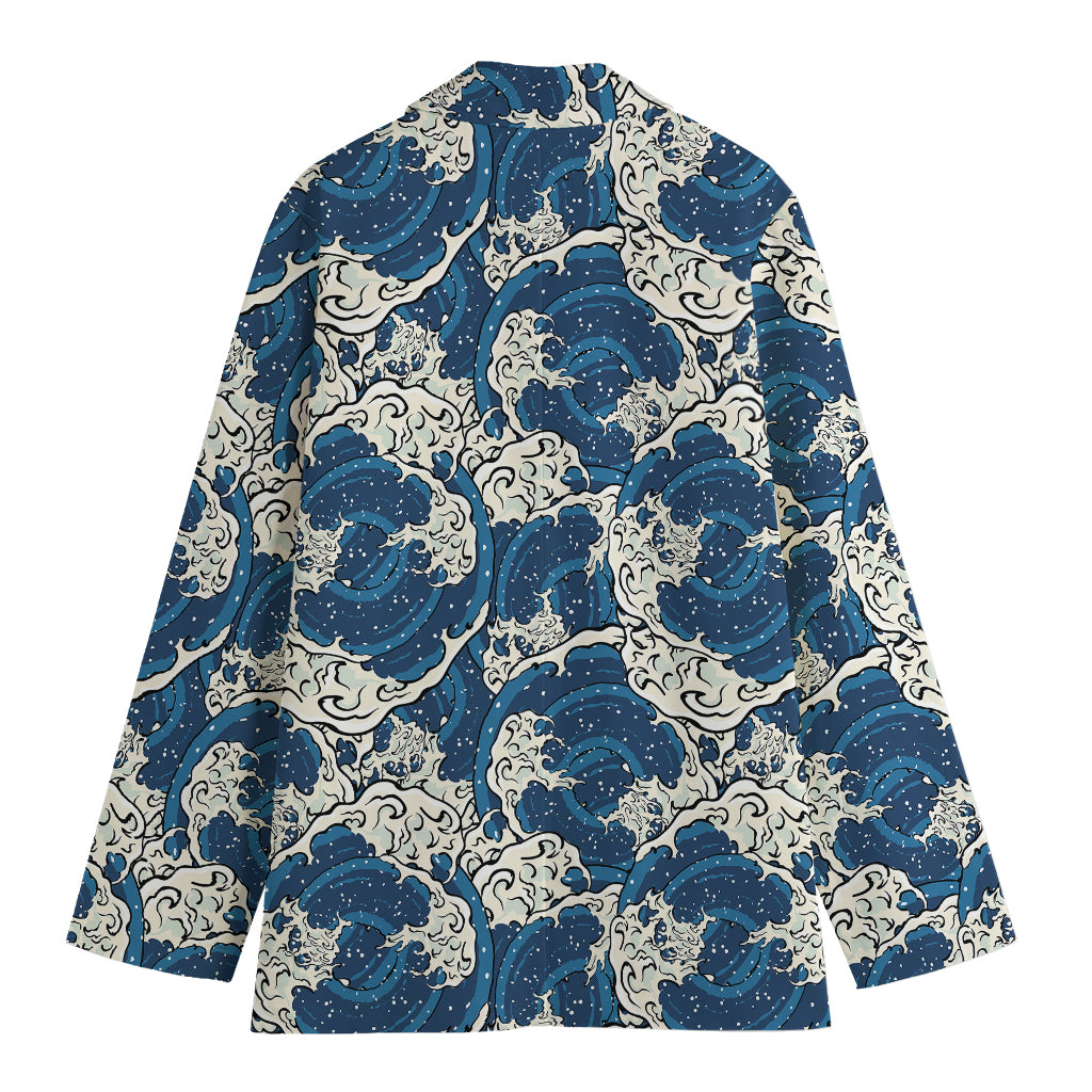 Japanese Ocean Wave Pattern Print Women's Blazer