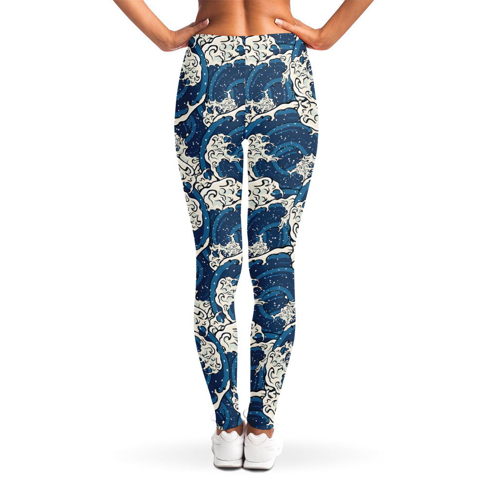 Japanese Ocean Wave Pattern Print Women's Leggings