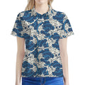Japanese Ocean Wave Pattern Print Women's Polo Shirt
