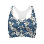 Japanese Ocean Wave Pattern Print Women's Sports Bra