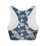 Japanese Ocean Wave Pattern Print Women's Sports Bra