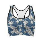 Japanese Ocean Wave Pattern Print Women's Sports Bra