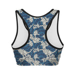 Japanese Ocean Wave Pattern Print Women's Sports Bra