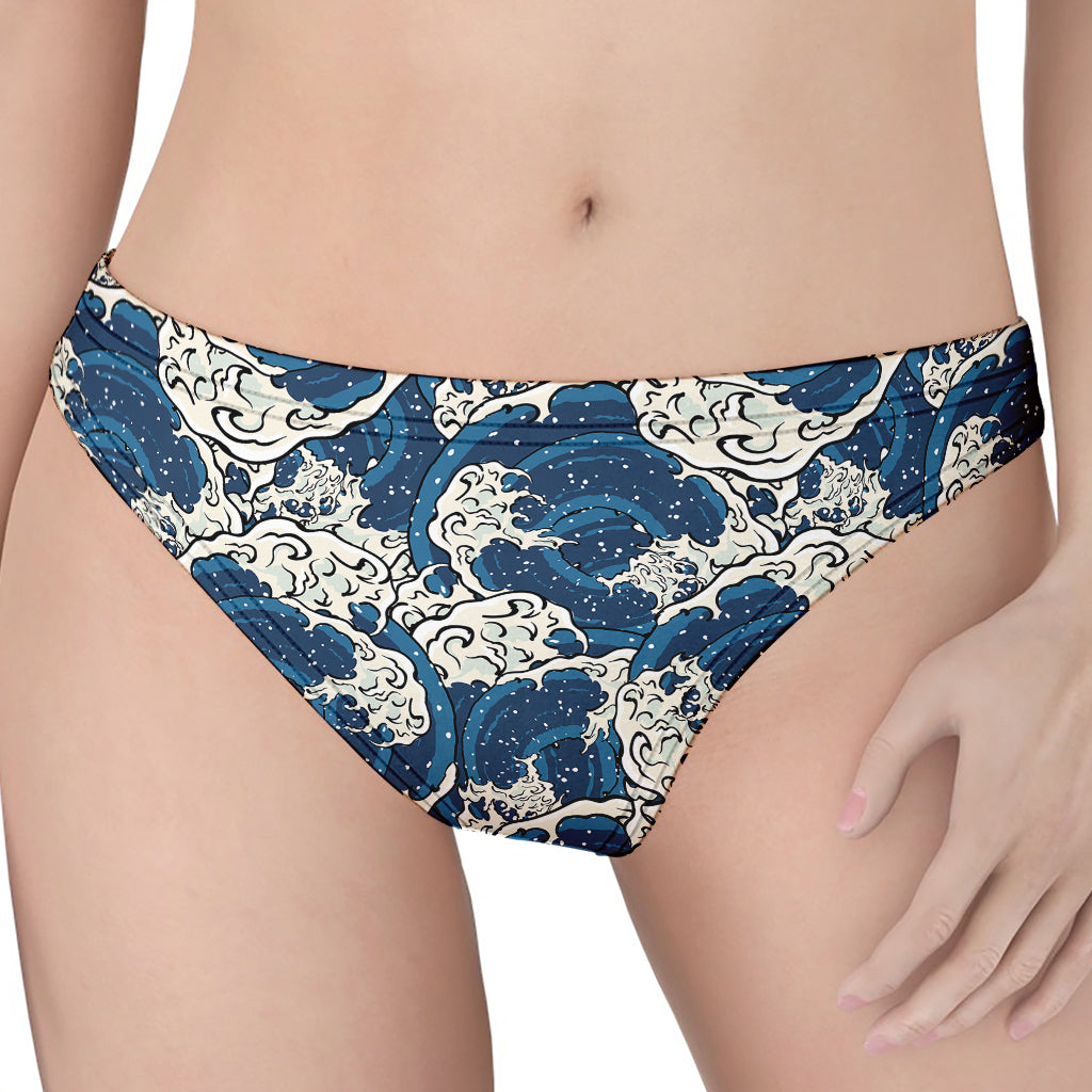 Japanese Ocean Wave Pattern Print Women's Thong