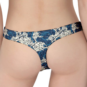 Japanese Ocean Wave Pattern Print Women's Thong