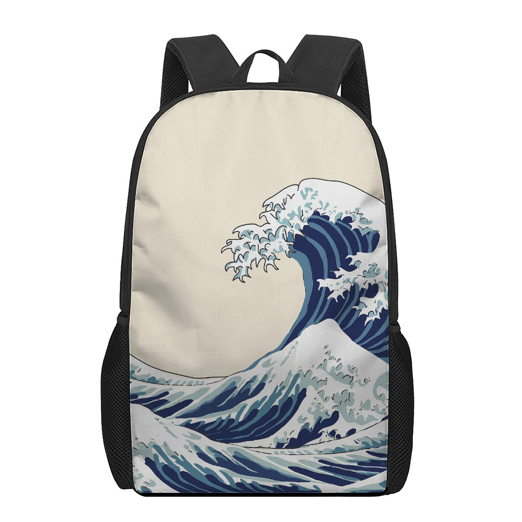 Japanese Ocean Wave Print 17 Inch Backpack
