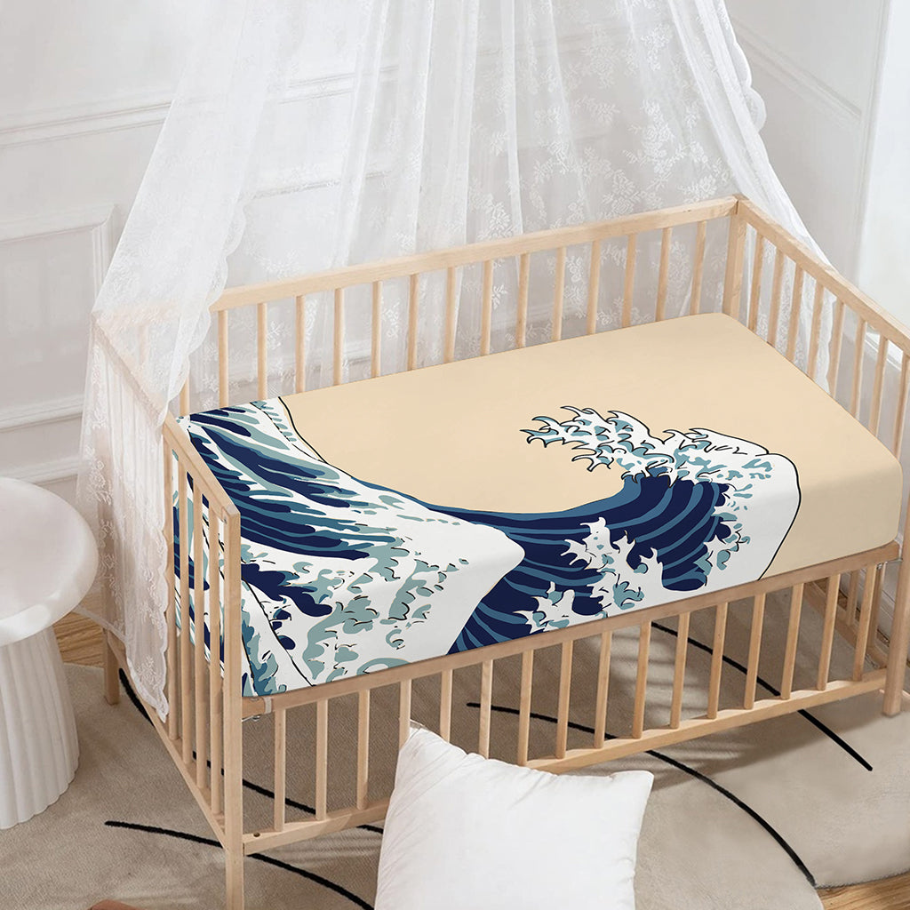 Japanese Ocean Wave Print Baby Crib Sheet