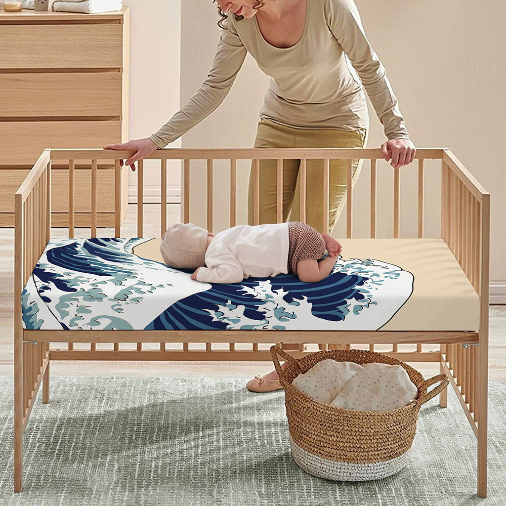 Japanese Ocean Wave Print Baby Crib Sheet