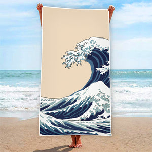 Japanese Ocean Wave Print Beach Towel