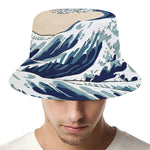 Japanese Ocean Wave Print Bucket Hat