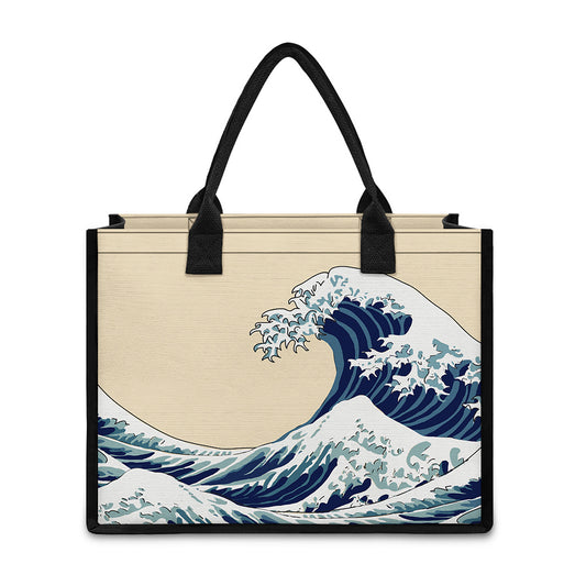 Japanese Ocean Wave Print Canvas Tote Bag