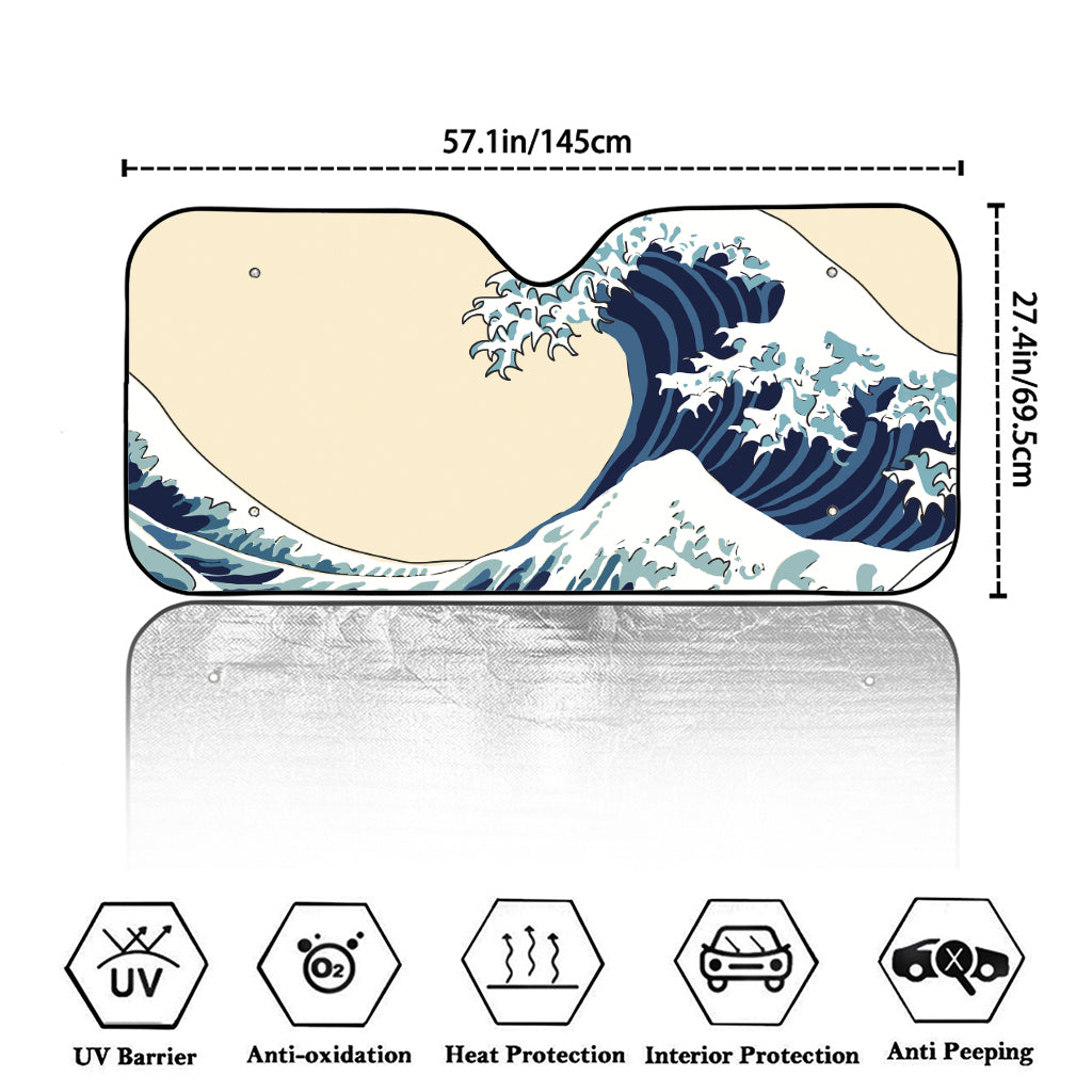 Japanese Ocean Wave Print Car Windshield Sun Shade