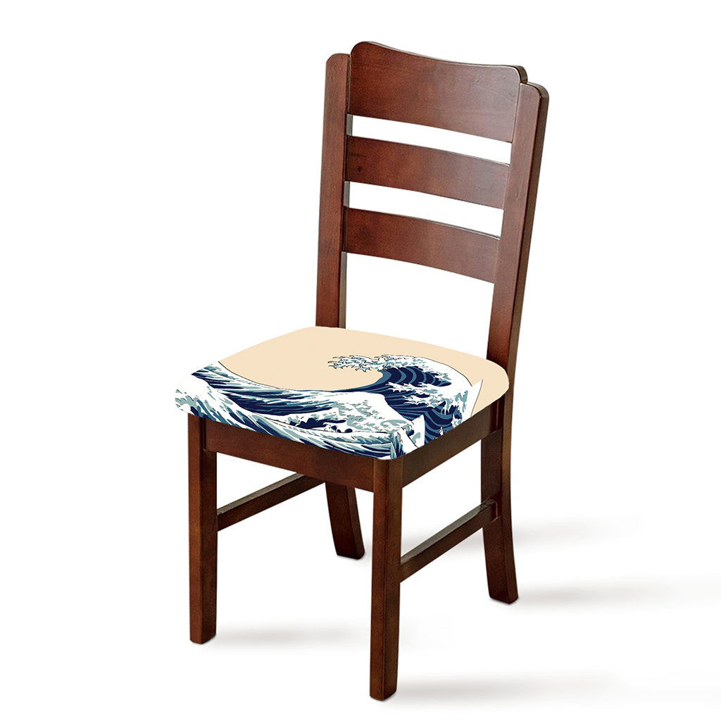 Japanese Ocean Wave Print Chair Cushion Cover