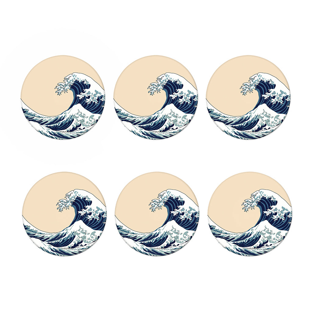 Japanese Ocean Wave Print Coaster Set
