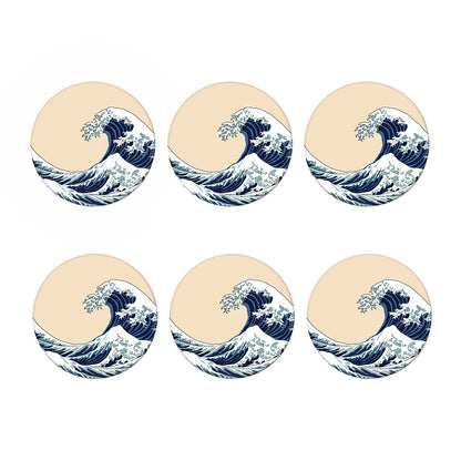 Japanese Ocean Wave Print Coaster Set