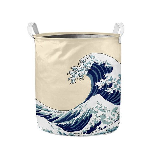 Japanese Ocean Wave Print Collapsible Laundry Basket