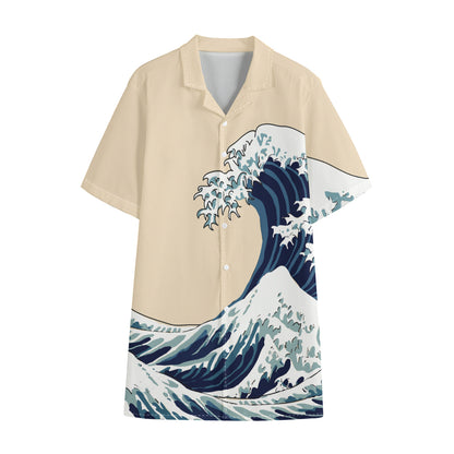 Japanese Ocean Wave Print Cotton Hawaiian Shirt