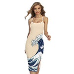 Japanese Ocean Wave Print Cross Back Cami Dress