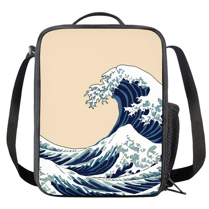 Japanese Ocean Wave Print Crossbody Lunch Bag