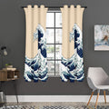Japanese Ocean Wave Print Grommet Curtain Panels
