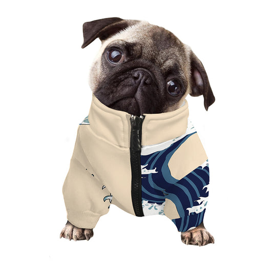 Japanese Ocean Wave Print Dog Zip Up Jacket