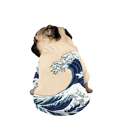 Japanese Ocean Wave Print Dog Zip Up Jacket