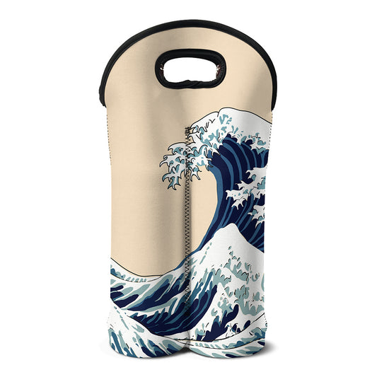 Japanese Ocean Wave Print Double Neoprene Wine Tote