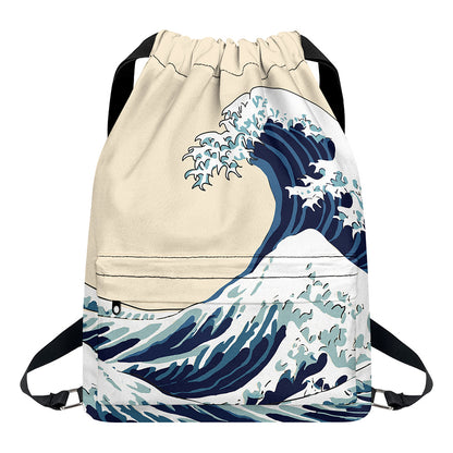 Japanese Ocean Wave Print Drawstring Backpack