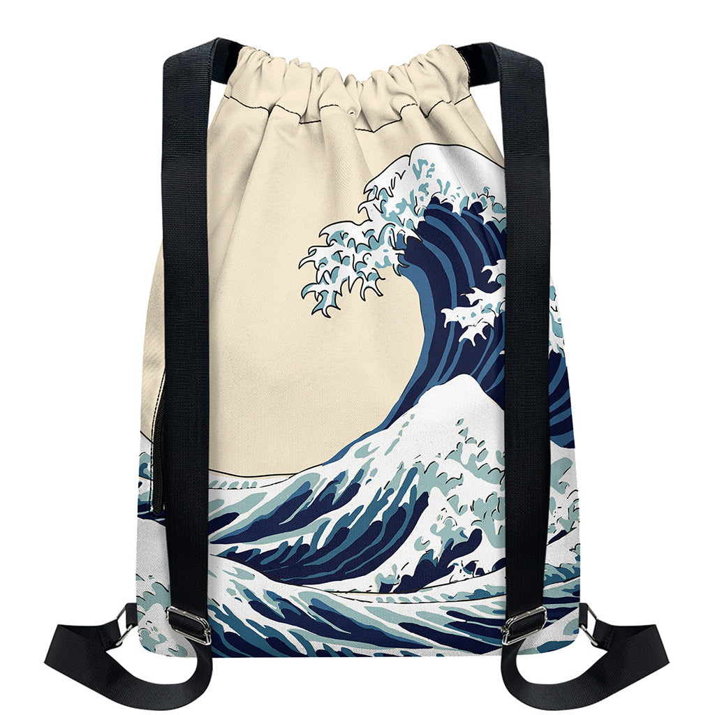 Japanese Ocean Wave Print Drawstring Backpack
