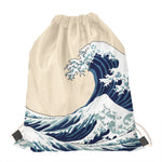 Japanese Ocean Wave Print Drawstring Bag