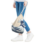 Japanese Ocean Wave Print Drawstring Bag